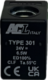 bobina elettrovalvola acl type 301 24V dc 6,5w, adattabile ferrari 110290/24vdc, ACL 301 24cc,