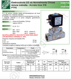 21X3KT190, Elettrovalvola acciaio inox 316, 3/4, n.c., teflon/ptfe, 12v, 24v, 48v, 110v, 220v, 380v,